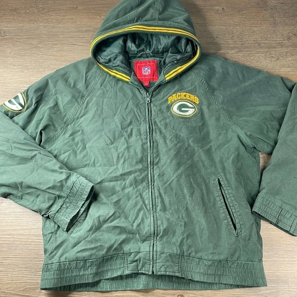 NFL Vintage Mens Green Bay Packers Hooded Zip Up Jacket, size large